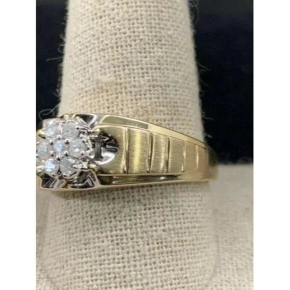 10K Yellow Gold Men's Diamond Cluster Ring Signed ZEI W/Appraisal Sz 9 1/2 (R142 - Picture 5 of 10